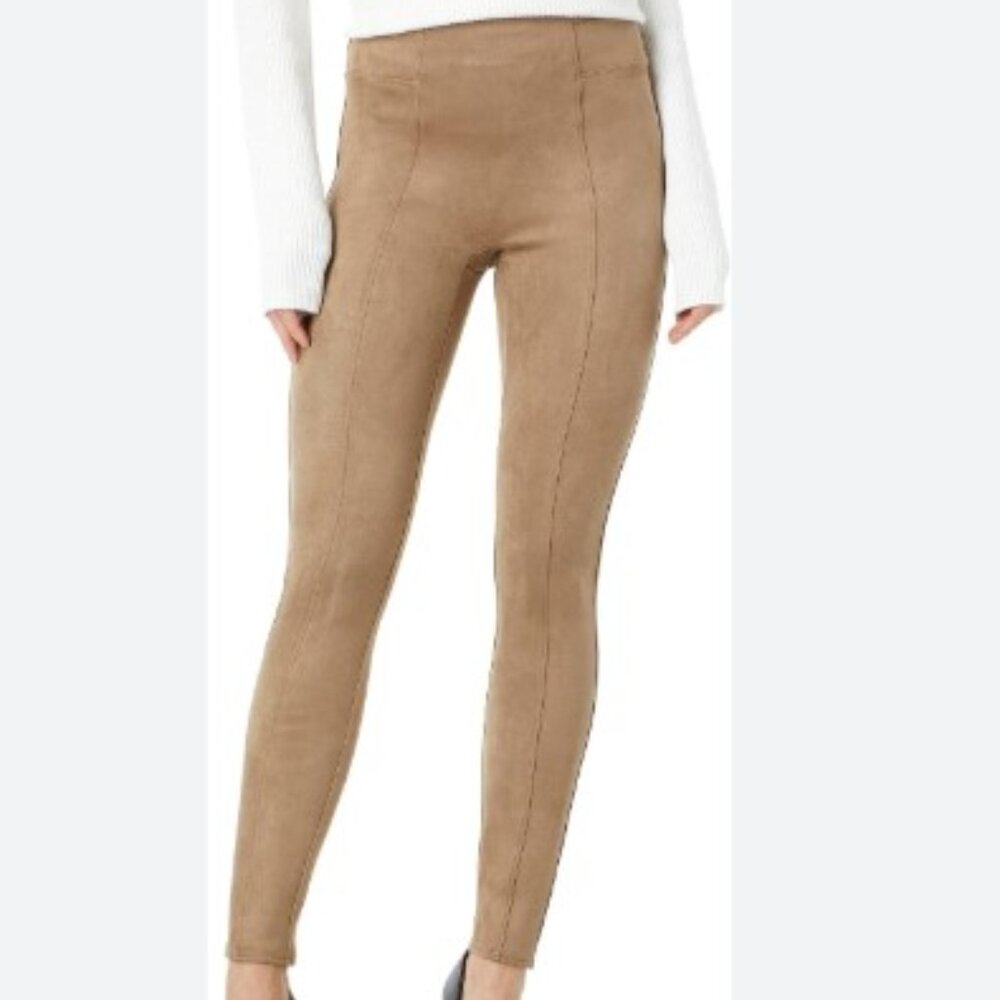 SPANX Women Beige Faux Suede High Rise Pull On Leggings Size M Medium Tan
